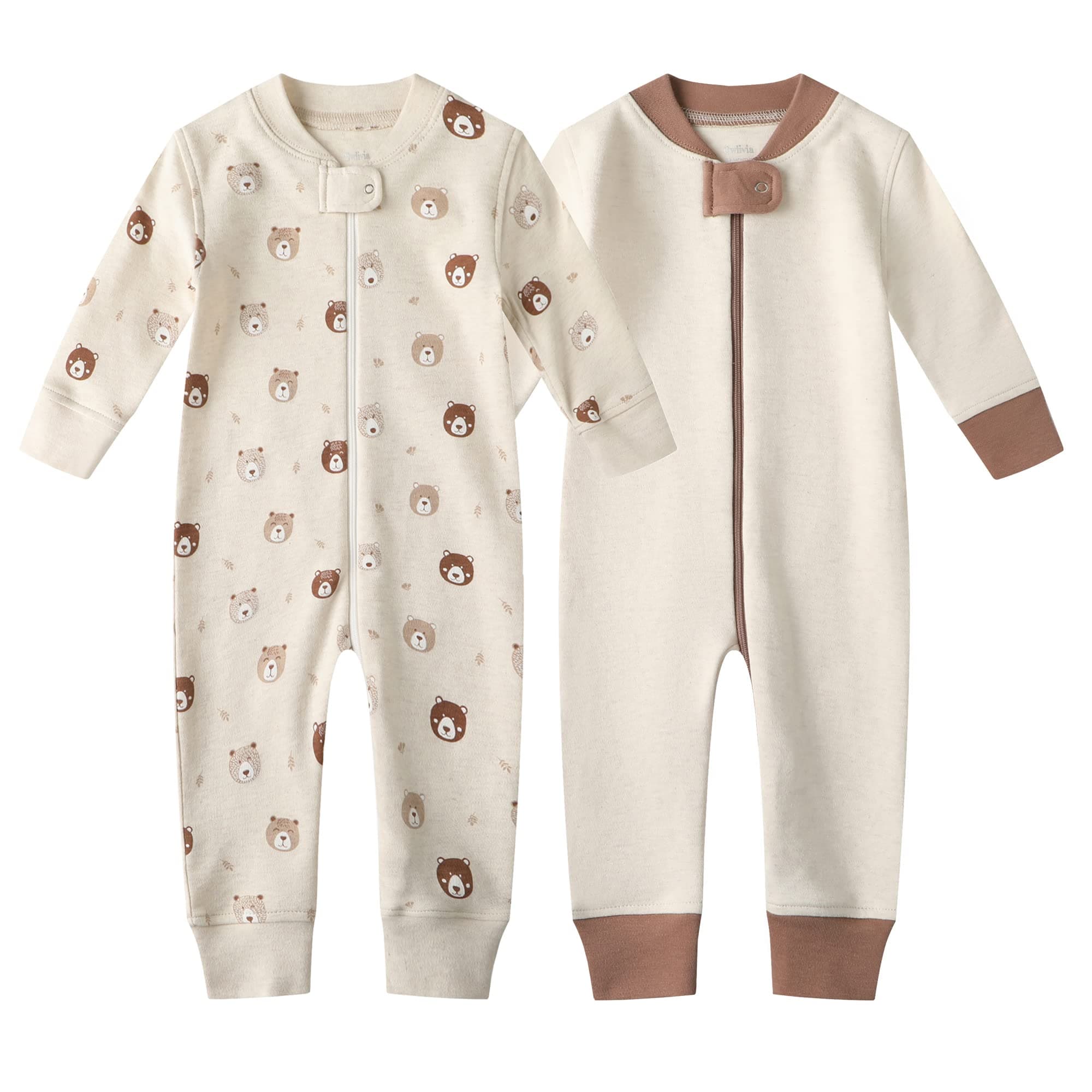 Owlivia Baby Schlafstrampler aus Bio Baumwolle, für Mädchen und Jungen, Langarm Minibären & Beige 12-18 Monate Angebot bei HelloDeals