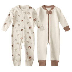 Owlivia Baby Schlafstrampler aus Bio Baumwolle, für Mädchen und Jungen, Langarm Minibären & Beige 12-18 Monate Angebot bei HelloDeals