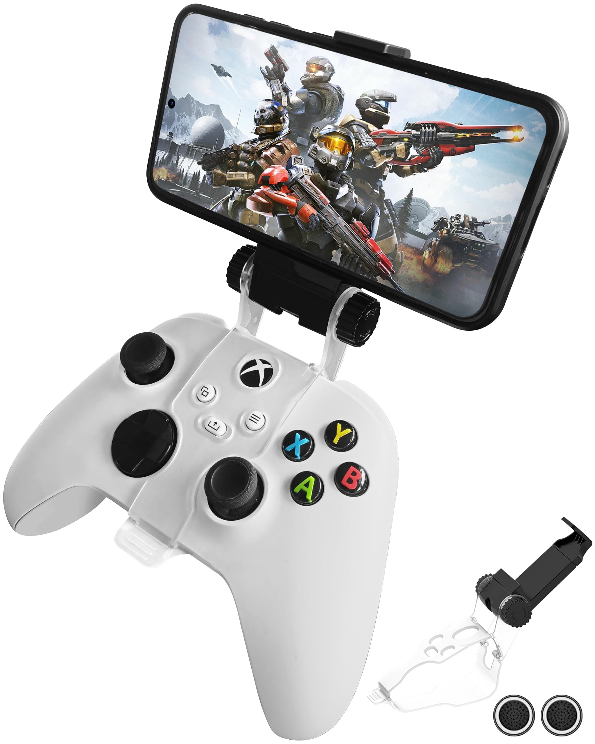 Xbox Series Handyhalterung, Joso Controller Mobile Gaming Clip Halterung Klemme für Xbox Series X/S, XSX, XS, Xbox One, unterstützt Android, iPhone-System mit One Cast App mit 2 Daumengriffkappen Angebot bei HelloDeals