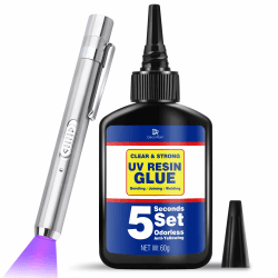 UV Harz mit Lampe - 60g UV Kleber mit wiederaufladbarer LED Taschenlampe - 5 Sekunden Schnellhärtung für Schmuck, Glas, Kunststoff & Harz, Transparenter UV (60g) Angebot bei HelloDeals