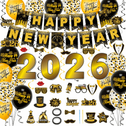 Silvester Deko 2026 XXL Set, Happy New Year Deko mit Girlande, Folienballons, Latexballons, Fotorequisiten, Glänzende Silvesterdeko für Neujahrsparty, Perfekte Deko Silvester 2026 Partyset Groß Angebot bei HelloDeals