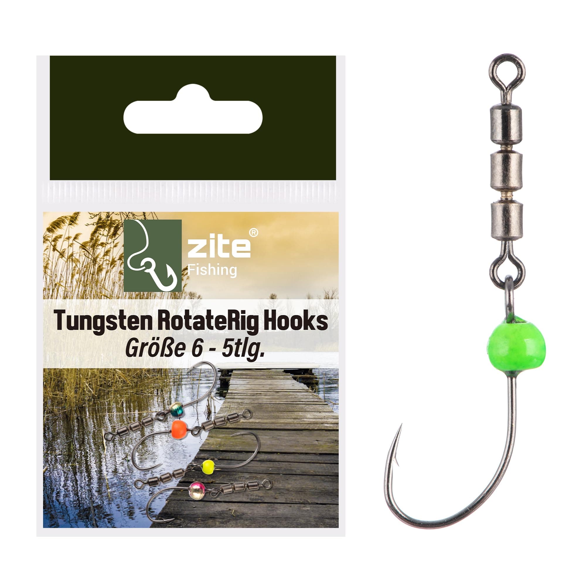 Zite Fishing Rotate Rig Hooks | 5 Stk. Rotationshaken mit Tungstenperle, Forellenhaken für UL-Gummiköder wie Curly Viper & Mighty Mag Rotor-Haken Größe 4-6, Angelzubehör Angelhaken Forelle Angel Haken Angebot bei HelloDeals