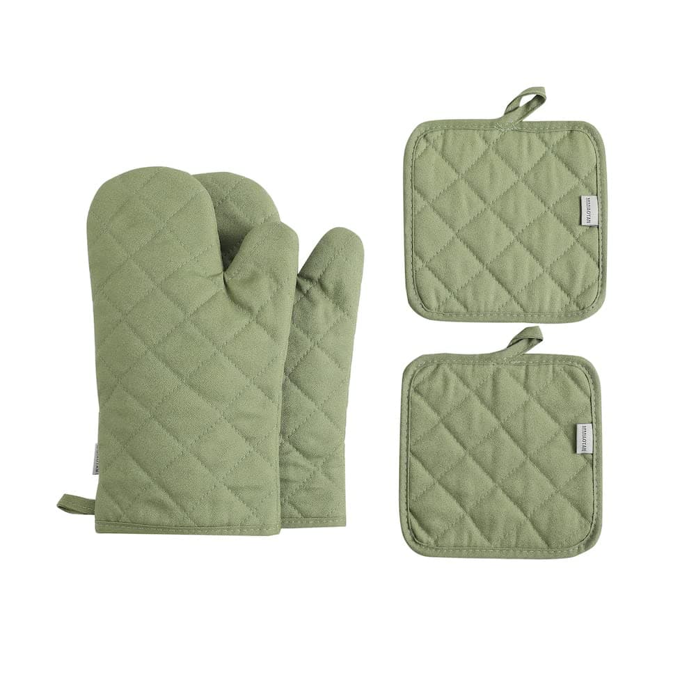 Ofenhandschuhe und Topflappen, 4-teiliges Set, hohe Hitzebeständigkeit, 500 Grad, extra dick, lang, Küchen-Baumwoll-Ofenhandschuh zum Kochen (30,5 cm, grün) Angebot bei HelloDeals