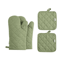 Ofenhandschuhe und Topflappen, 4-teiliges Set, hohe Hitzebeständigkeit, 500 Grad, extra dick, lang, Küchen-Baumwoll-Ofenhandschuh zum Kochen (30,5 cm, grün) Angebot bei HelloDeals