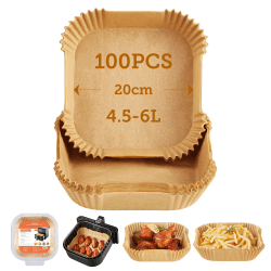 Cosori Backpapier für Heißluftfritteuse XXL 4-7,3 L, 100 Stück 20 cm, ungebleichtes Airfryer zubehör, antihaftbeschichtete Einwegschalen, Pergamentpapier, kompatibel mit gängigen Heißluftfritteusen 4,5-6L Wood Angebot bei HelloDeals