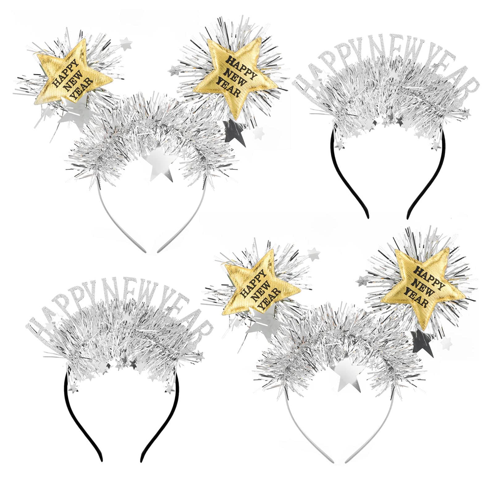 HOWAF 4 Silvester Haarreif Foto Requisiten 2026, Happy New Year Haarreif Kopfschmuck Neujahr Haarschmuck für Kinder Erwachsene Silvesterparty Neujahr Deko, Silvester Deko 2026, A Set A, Silber Gold Angebot bei HelloDeals