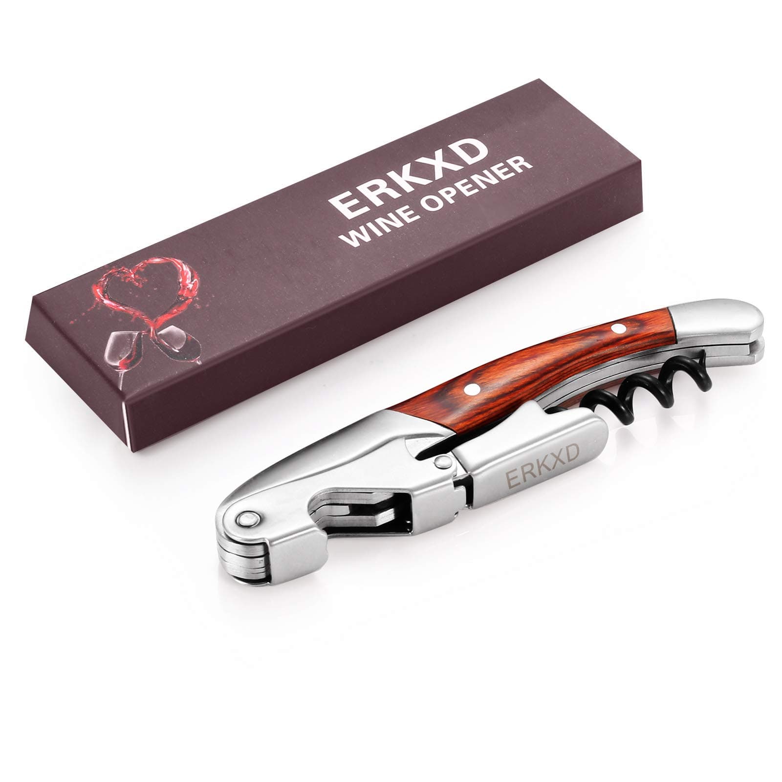 Premium Kellner-Korkenzieher All-in-One aus Edelstahl mit Rosenholz-Zuggriff, Flaschenöffner und gezahntem Folienschneider Angebot bei HelloDeals
