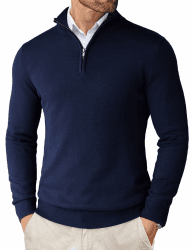 COOFANDY Pullover Herren 1/4 Zip Neck Rollkragenpullover Turtleneck Strickpullover Feinstrick Sweater Winterpullover Pulli Langarm Navy Blau XL Angebot bei HelloDeals
