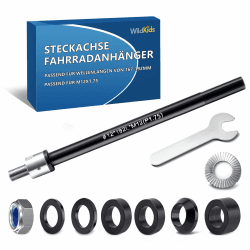 WildKids Steckachse für Fahrradanhänger M12 160-172 mm Steckachse, Einstellbare Schaftlänge, Steckachse kompatibel mit den meisten Fahrradanhängerkupplungen - Mit Anti-Rutsch-Muttern M12 x 1.75 (167-192 mm) Angebot bei HelloDeals