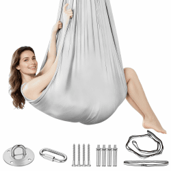 Aerial Yoga Hängematte Set, Nestschaukel, Indoor Schaukel, Yoga-Schaukel Hammock Swing für Indoor Outdoor, Tragfähigkeit 200kg, mit Karabiner, Befestigung, Nägel & Zubehör(Grau,150x280CM) Angebot bei HelloDeals