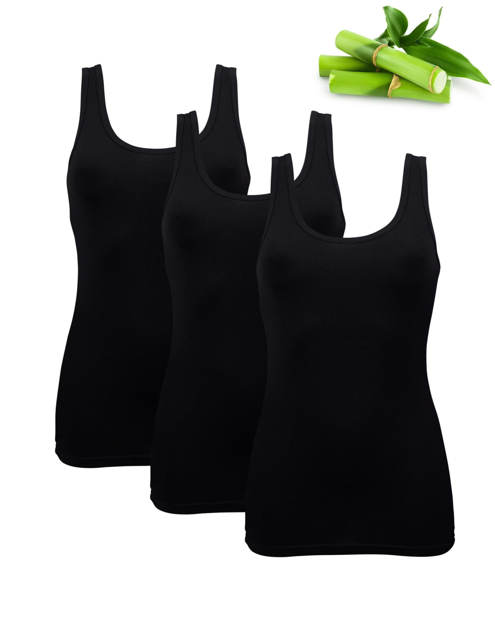 Basic Treasure 3er-Pack Unterhemden Damen, Spaghettiträger Top Damen, Premium Bambus Unterhemd Damen, Luftiges und dünnes M Schwarz | Tank Top Angebot bei HelloDeals