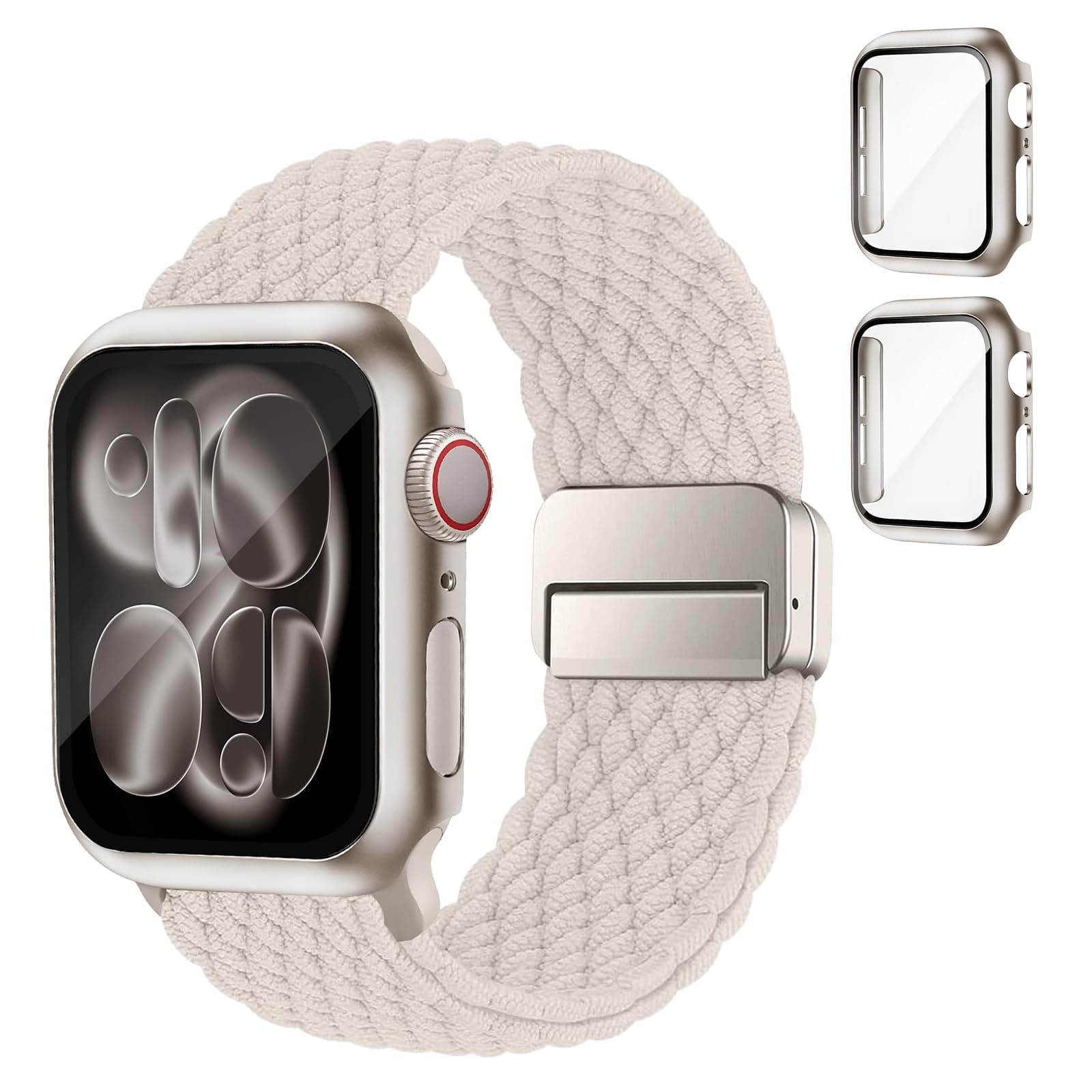 SOLOLUP Geflochtenes Armband+Hard PC Schutzhülle für Apple Watch Armband SE 3/2 Series 11 10 9 8 7 6 5 4 3 Damen Herren,Elastisch Magnet Nylon Strap+2 Hülle für iWatch Band 40/41/38/42 mm-Serie 11/10 02-Polarstern 40mm-Series 6/5/4/SE/SE 2/SE 3 Angebot bei HelloDeals