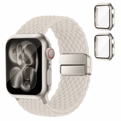 SOLOLUP Geflochtenes Armband+Hard PC Schutzhülle für Apple Watch Armband SE 3/2 Series 11 10 9 8 7 6 5 4 3 Damen Herren,Elastisch Magnet Nylon Strap+2 Hülle für iWatch Band 40/41/38/42 mm-Serie 11/10 02-Polarstern 40mm-Series 6/5/4/SE/SE 2/SE 3 Angebot bei HelloDeals