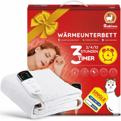 Mia&Coco Heizdecke mit Abschaltautomatik, Wärmeunterbett mit 12-Stunden-Timer und 3 Wärmestufen, LED-Anzeige, Überhitzungsschutz, Wärmedecke für Gängigen Matratzen,Maschinenwaschbar (150 x 80cm) 150x80cm Angebot bei HelloDeals