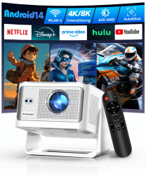Alwtniet Mini Beamer Projektor 4K 8K Unterstützt, Full HD 1080P Smart Projector mit Android 14, WiFi 6 Bluetooth 5.4, Autofokus Auto Keystone 180°Dreh Beamer klein Heimkino Ultrakurzdistanz HY350MAX Angebot bei HelloDeals