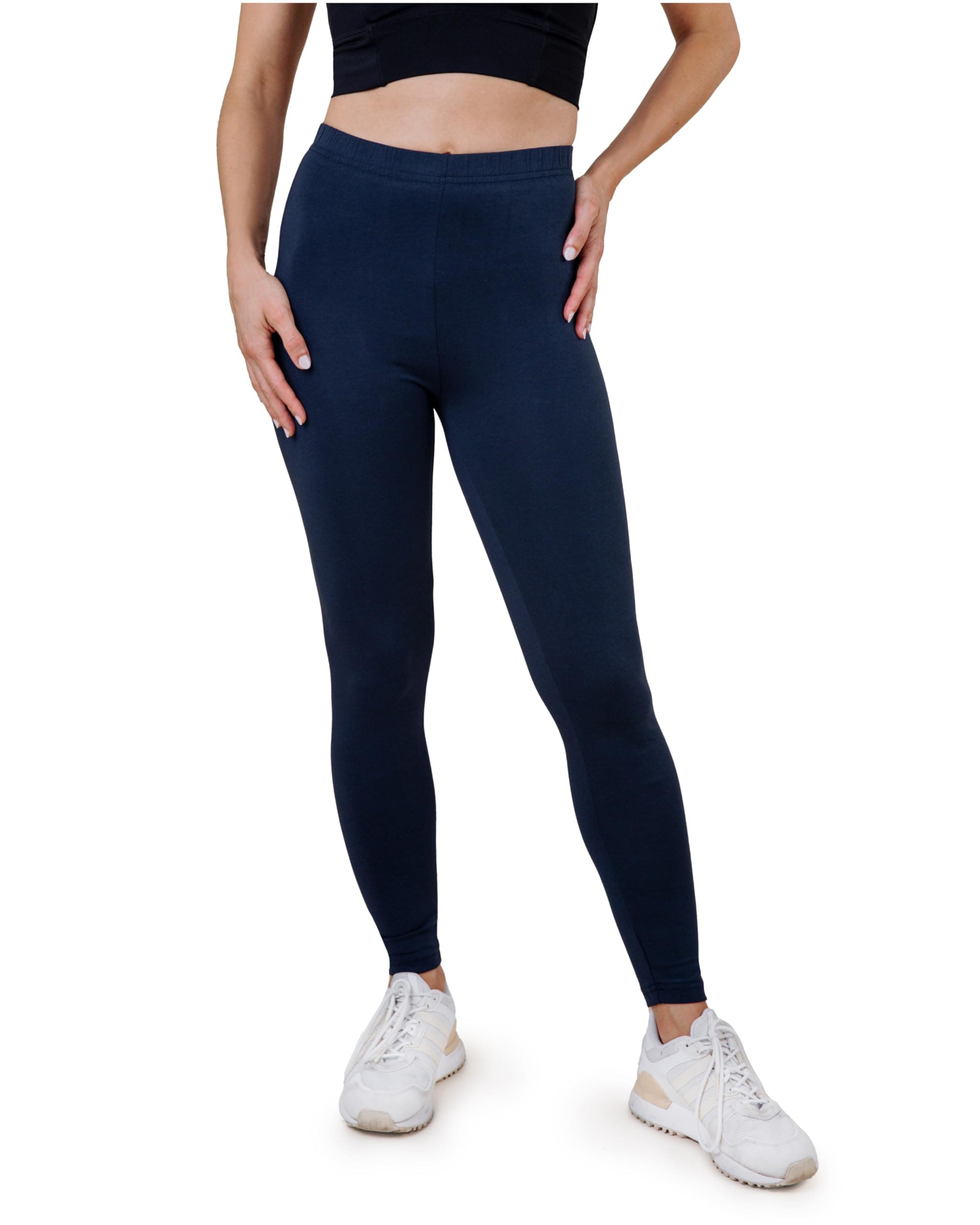 SES blickdichte Leggings Damen Baumwolle Größe 32-34 bis 56-58 - Baumwoll Leggings Damen lang mit Perfekter Passform & Komfort für vielfältige Looks 44-46 Navy Blue Angebot bei HelloDeals