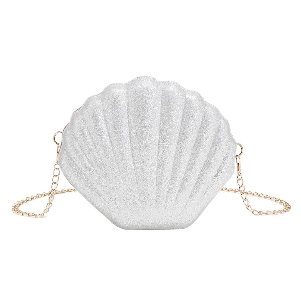Damen Muschel Tasche,Muschel Abendtasche,Pailletten Kettentasche Mädchen,Geburtstag Geschenk,Meerjungfrau Karneval Kostüm Accessoires Weiß Angebot bei HelloDeals