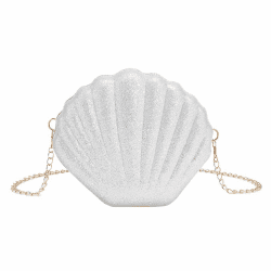 Damen Muschel Tasche,Muschel Abendtasche,Pailletten Kettentasche Mädchen,Geburtstag Geschenk,Meerjungfrau Karneval Kostüm Accessoires Weiß Angebot bei HelloDeals