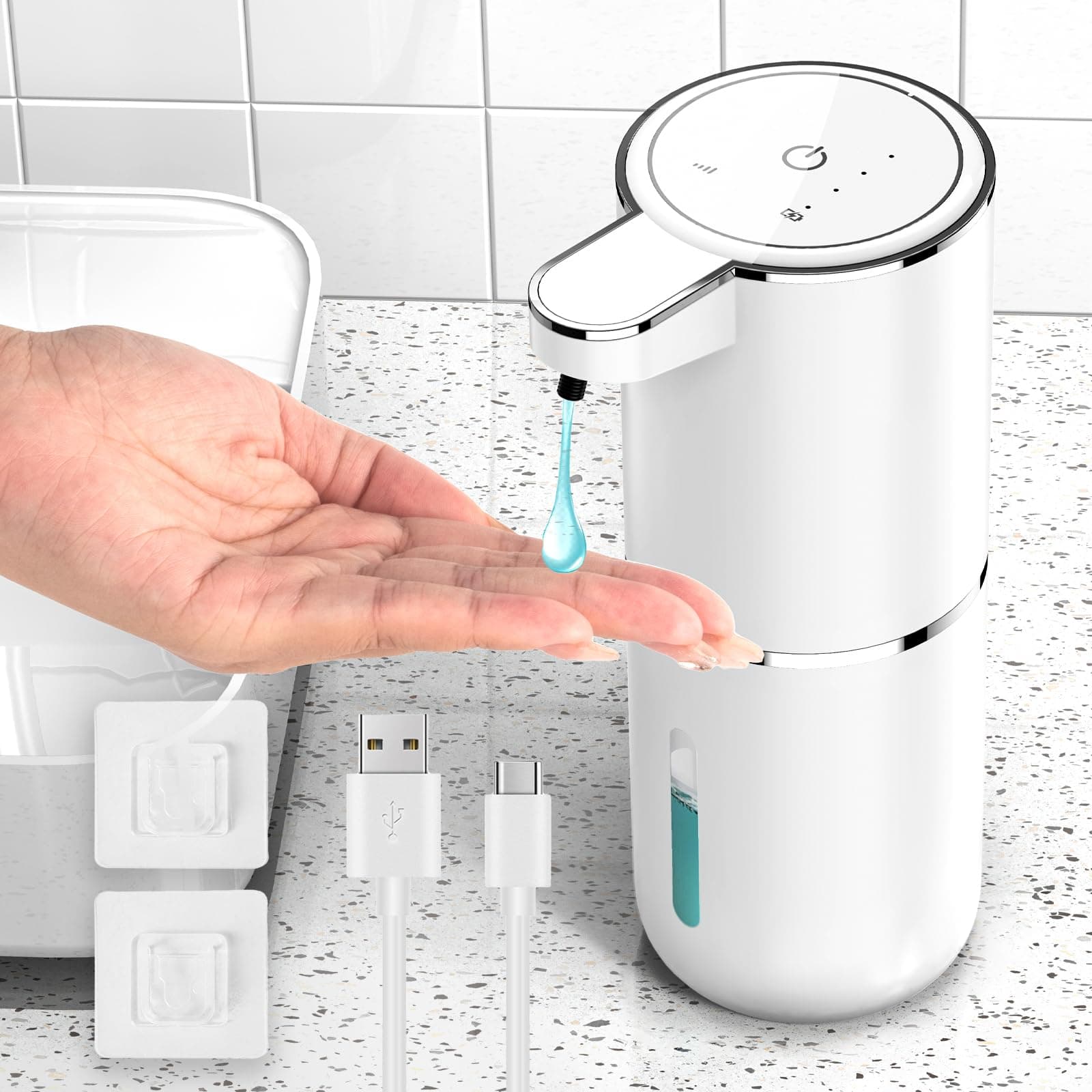 Seifenspender Automatisch, 380ml Elektrischer Seifenspender mit Sensor Infrarot, Automatischer Seifenspender Wandmontage, USB Wiederaufladbar, IPX5 Wasserdicht für Küchen,Bad,Schule,Hotel Weißer Flüssigkeit Angebot bei HelloDeals