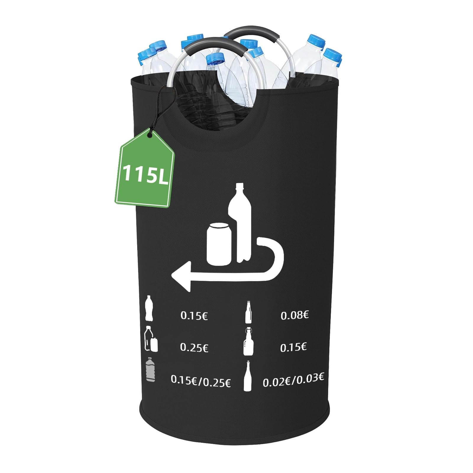 115L Pfandflaschen Sammelbehälter, Groß Faltbar Flaschensammler Altglas Leergut Pfandflaschen Aufbewahrung mit Softgrip-Griffen aus Aluminium (Schwarz 2) Angebot bei HelloDeals