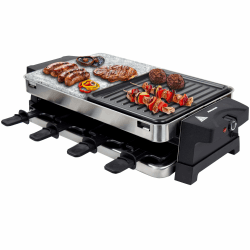 Syntrox Germany Raclette Bernus 8 Personen, 1500W Multifunktions-Grill mit Heißem Stein und Antihaft-Platte, Edelstahl inkl. 8 Pfännchen Angebot bei HelloDeals