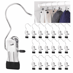 20 Stück Klemmhaken Edelstahl, rutschfest Wäsche Haken Stiefel Clips, 360° Drehbarer Klammerhaken, Metall Wäscheklammern für Handtücher, Hosen, Schuhe Angebot bei HelloDeals