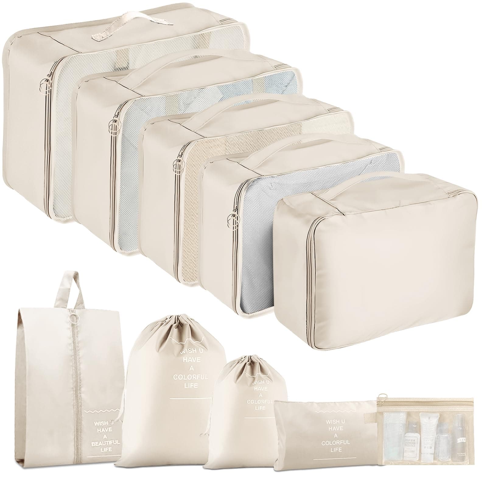 MOFELON Koffer Organizer Set, 10 Stück Packing Cubes, Kofferorganizer Packtaschen Set, Travel Packwürfel mit Kleidertaschen Schuhbeutel, Reise Gadgets-Beige 10pc-beige Angebot bei HelloDeals