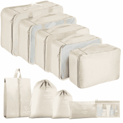 MOFELON Koffer Organizer Set, 10 Stück Packing Cubes, Kofferorganizer Packtaschen Set, Travel Packwürfel mit Kleidertaschen Schuhbeutel, Reise Gadgets-Beige 10pc-beige Angebot bei HelloDeals