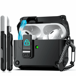 RFUNGUANGO Kompatible AirPods Pro 2 Schutzhülle, Automatische Pop-up-Funktion, Stoßfest, Fallfest, Kompatibel mit AirPods Pro 2./1. Generation Schutzhüllen (2023/2022/2019), Schwarz A-A-Schwarz AirPods Pro 2nd/1st Hülle Angebot bei HelloDeals