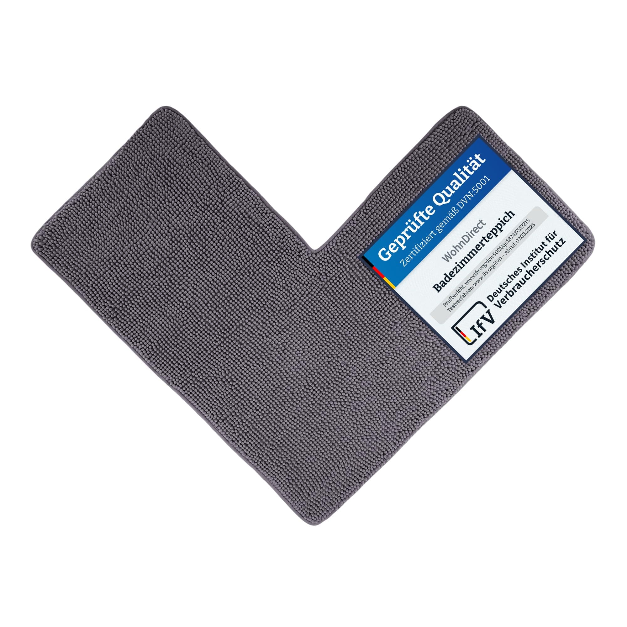 WohnDirect Badematte L-Form Eckdusche Grau – Eck-Badvorleger (Schenkelmaß 100x100 cm) – Weicher Hochflor Teppich ums Eck, 50cm Breite (Versand aus DE) 100 x 100 x 50 cm Grau Angebot bei HelloDeals