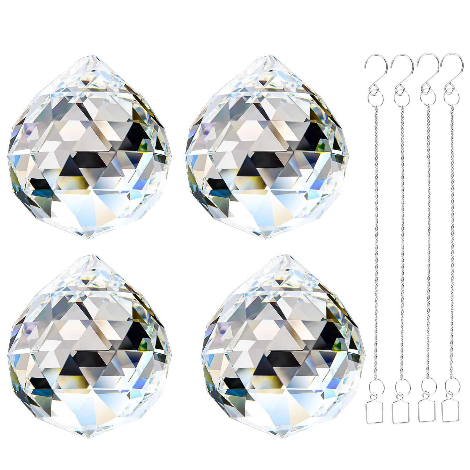 Adwikoso 4 Stücke 40mm Kristallkugel Prisma Anhänger Glas Kronleuchter Hängende Anhänger Feng Shui Sonnenfänger Hochzeit Fensterdekoration (40mm, 4) 40mm 4 Angebot bei HelloDeals