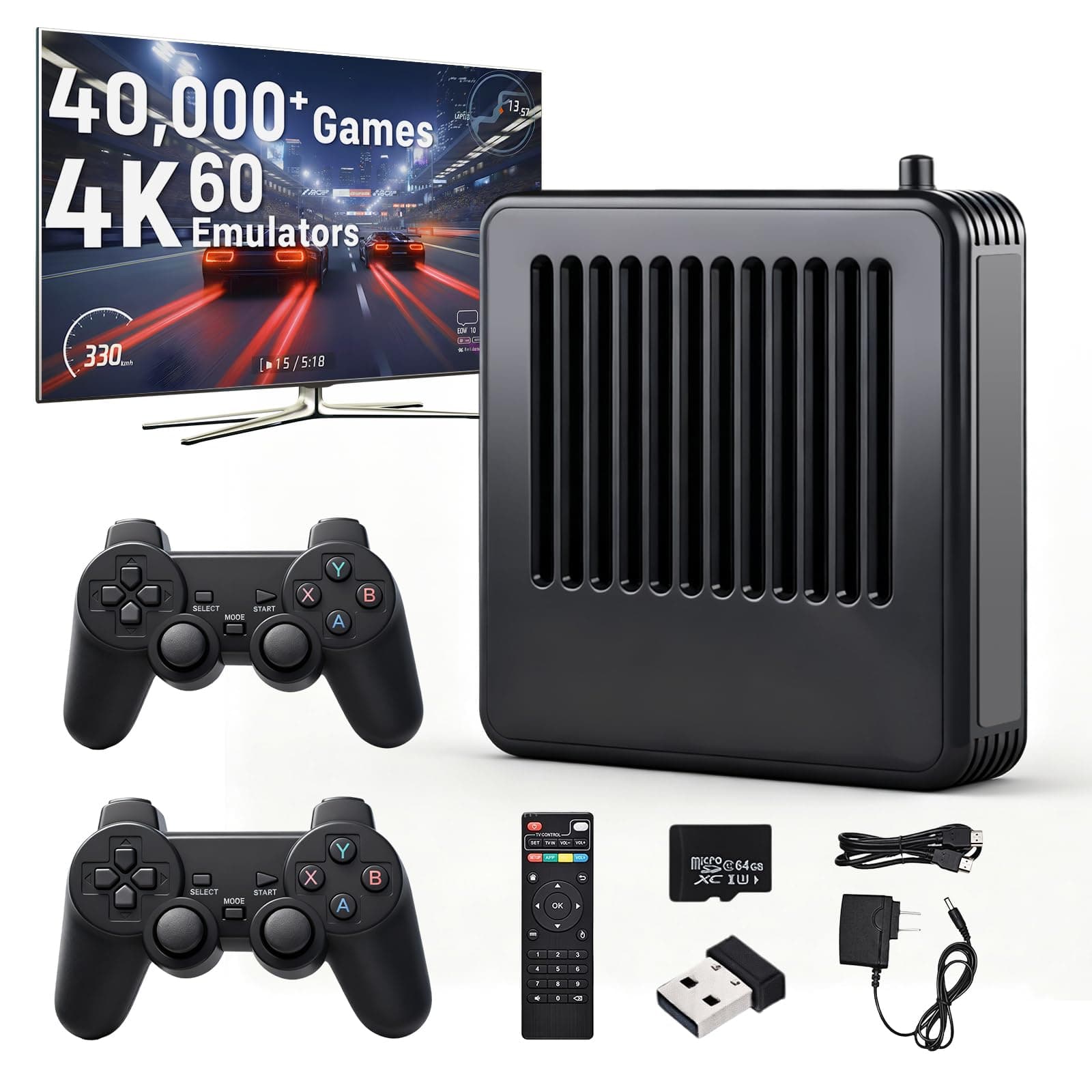 Retro Game Console - Retro Game Stick Over 40,000 Integrated Games, Over 50 Emulators, 4K Output, 2 Wireless Controllers-Black Angebot bei HelloDeals