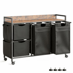 Mondeer Wäschekorb 4 Fächer, 150 L Wäschesammler mit Ablage, Wäschewagen mit Seitliche Taschen und herausnehmbare Wäschesäcke Für Waschküche Schlafzimmer Badezimmer, Vintagebraun-Schwarz 150L Rustikales Braun und Schwarz Angebot bei HelloDeals