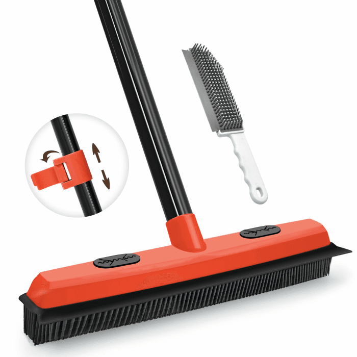 JEHONN Gummibesen mit Stiel 134 cm, Besen Gummiborsten, SilikonBesen Innen mit Abzieher zum Entfernen von Tiere Katzen Hunde Haare Tierhaare von Teppichen, Fenstern, Fliesen und Hartholzböden (Rot) Angebot bei HelloDeals