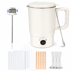 Spoyletto Elektrischer Wachsschmelzer für Kerzenherstellung, Kerzen Selber Machen Set Zubehör mit Wachsschmelztopf, Thermometer, Kerzendochte Docht Aufkleber, Dochthalter und Rührlöffel Angebot bei HelloDeals