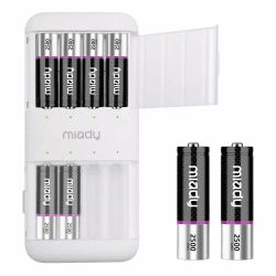 Miady Wiederaufladbare Lithium Akkus AA 8 Stück mit Ladegerät, 2500mWh 1,5V Batterien 2000 Ladezyklen schnellladung in 2,5 Stunden Angebot bei HelloDeals