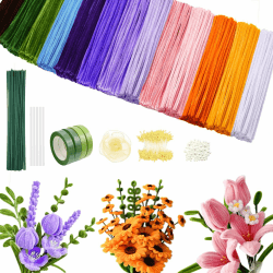 800 Stück Pfeifenreiniger Blumen Set,Pfeifenputzer zum basteln,13 Farben Pipe Cleaner mit 50 Stück Blumendraht Grün,Geschenkband,Klebeband,Geeignet als Geschenk zum Valentinstag und Weihnachten Angebot bei HelloDeals