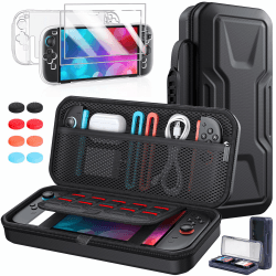 FYOUNG Switch 2 Tasche + Hülle + Schutzfolie für Nintendo Switch 2 (2025) mit Joystick Kappen und Spielkarten Aufbewahrungsbox, 5-in-1 Reisetasche und Schutzhülle Zubehörset - Schwarz Angebot bei HelloDeals