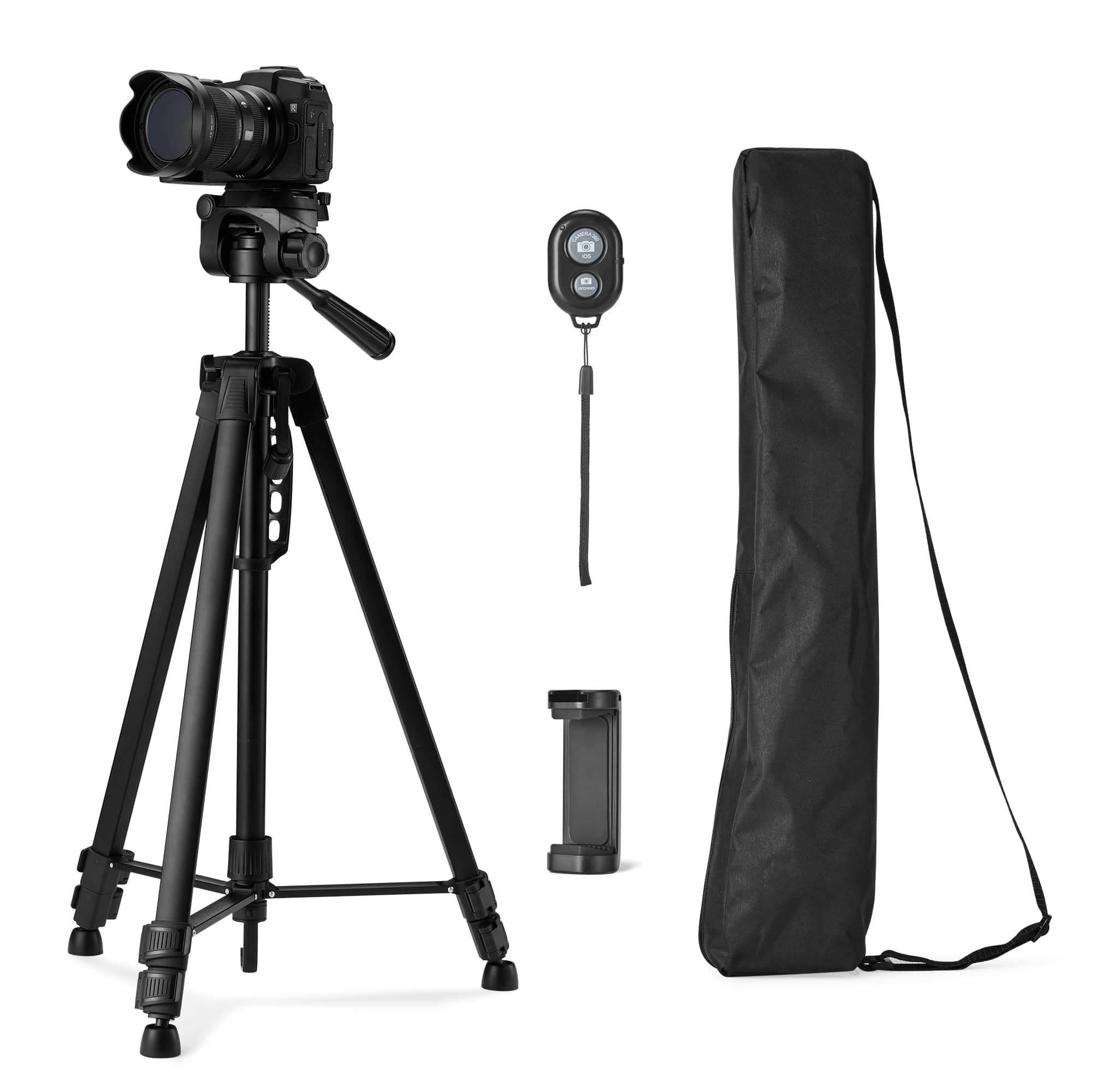 Amazon Basics Telefon- und Kamerastativ, 152,4cm (60"), mit Tasche, Fernbedienung und Telefonhalterung, Höhenverstellbar, Schwarz 152.4 cm Angebot bei HelloDeals