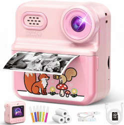 Kinderkamera Sofortbildkamera, 1080P HD 2,4 Zoll Doppellinsen Sofortbildkamera Kinder mit 32GB Karte und 3 Rollen Druckpapier Kinderspielzeug Geschenke für Jungen Mädchen 3-12 Jahren(1 Packung) Angebot bei HelloDeals