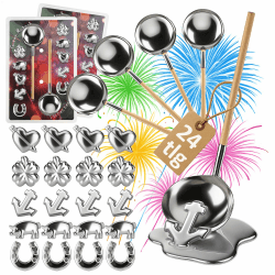 24-teiliges Zinngießen-Set mit Figuren und Holzstiel-Löffel - Silvestergießen Partyspiel zum Wahrsagen & Orakeln - Gesunde Alternative zum Bleigießen - Familien-Spaß Angebot bei HelloDeals