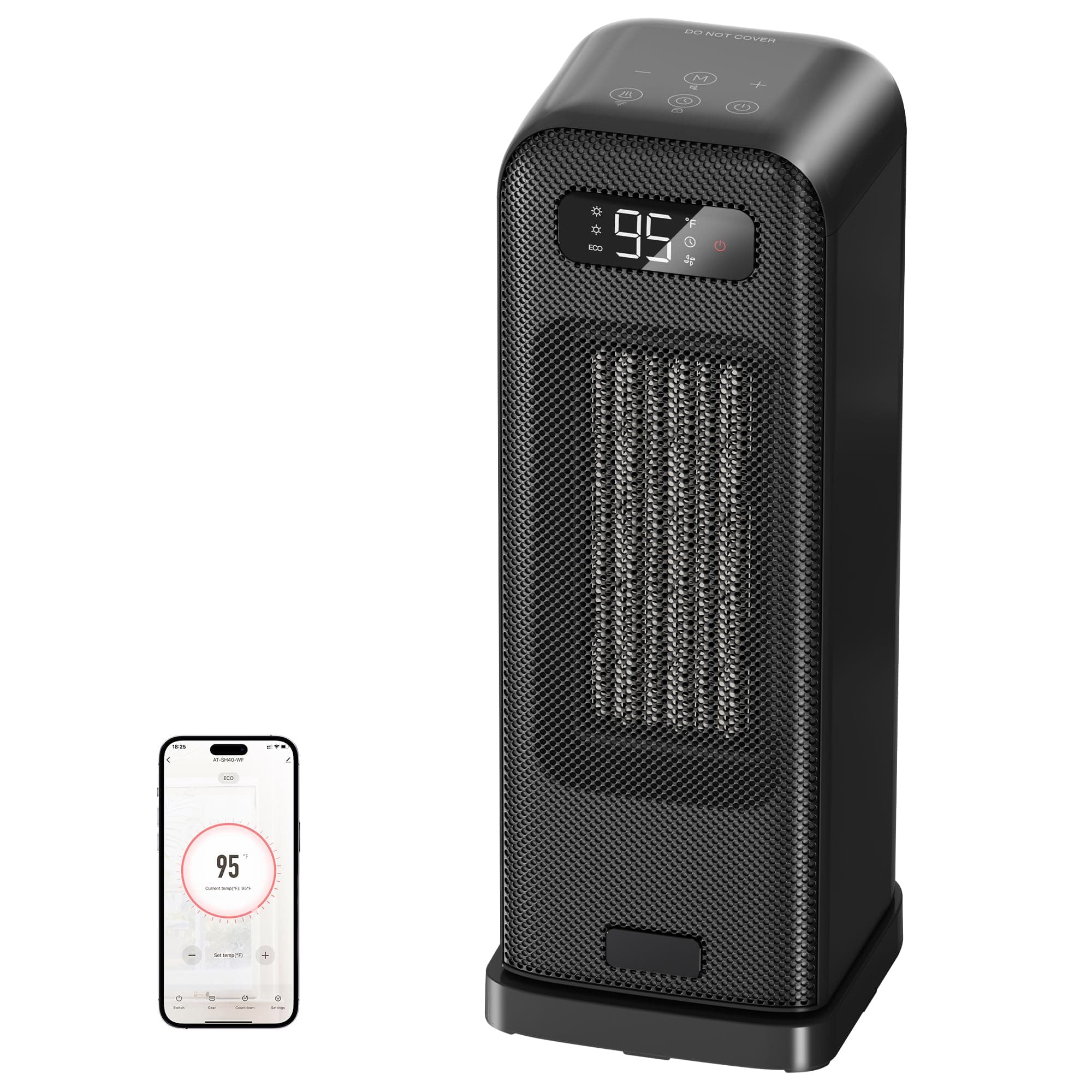 Energiesparender Heizlüfter, 1500W Tragbare Keramik Heizlüfter Leise, 12-Std-Timer Heizlüfter mit 70° Oszillierend, Überhitzungs-Kippschutz, Alexa & Google Assistant, Schwarz, 1 Pack+4 Modi Angebot bei HelloDeals