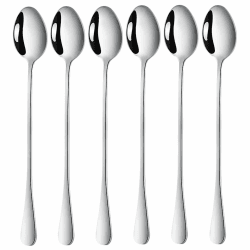 DoubleS Lange Latte Macchiato Löffel Set, 6 - teilig Edelstahl Eislöffel Rührlöffel für kaffee Tee Milchshakes Cocktails Dessert, Perfekt für Eisbecher & Getränke spülmaschinengeeignet Angebot bei HelloDeals