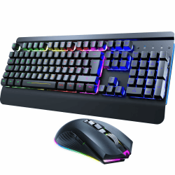 RisoPhy Gaming Tastatur Maus Set Kabellos, QWERTZ, Metallplatte, 7 Farben Beleuchtet, Wiederaufladbarer 3200 mAh Akku, Schlafmodus, Licht auf Tastatur + 7D 3200DPI Gaming Maus für PC Gamer Angebot bei HelloDeals