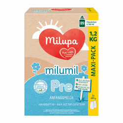 Milupa Milumil Pre – Anfangsmilch von Geburt an – Mit allen wichtigen Nährstoffen (laut Gesetz) – Ohne Palmöl – Im praktischen Maxi-Pack – 1,2 kg Milumil Milupa Pre 1.2 kg (1er Pack) Angebot bei HelloDeals