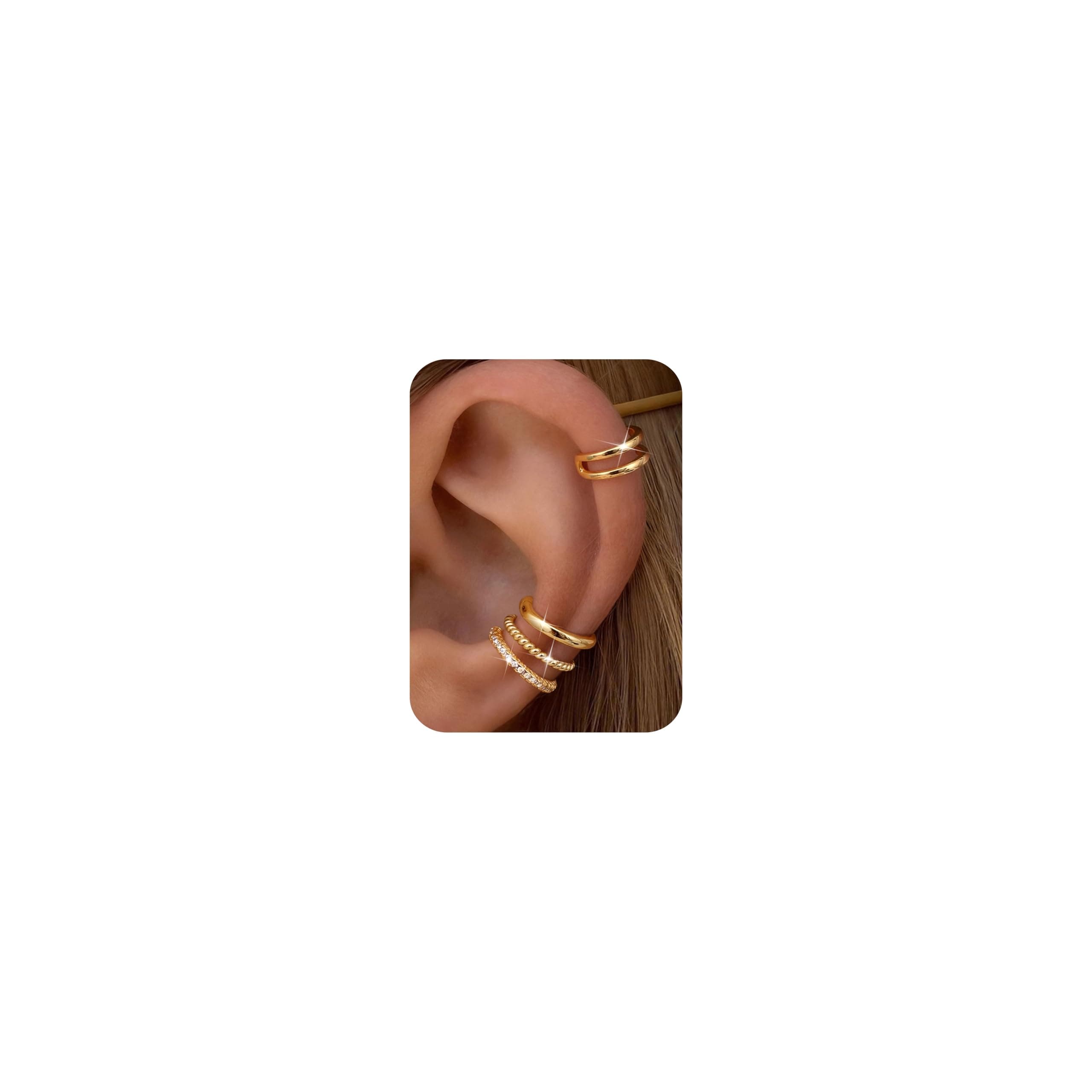 Ear Cuff Gold/Silber Wasserfest - 4 Paar Ohrclips Damen Ohne Ohrloch 14K Vergoldet Ohrklemmen Fake Helix Piercing Knorpel Hypoallergen Clip on Ohrringe Verstellbare Ohrmanschetten Gedrehtes Gold Angebot bei HelloDeals