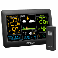 Wetterstation funk mit Außensensor DCF Funkuhr, Großes Farbdisplay mit Innen und Außentemperatur/-luftfeuchtigkeit, dimmbare Beleuchtung, Wettervorhersage, Luftdruckanzeige Angebot bei HelloDeals