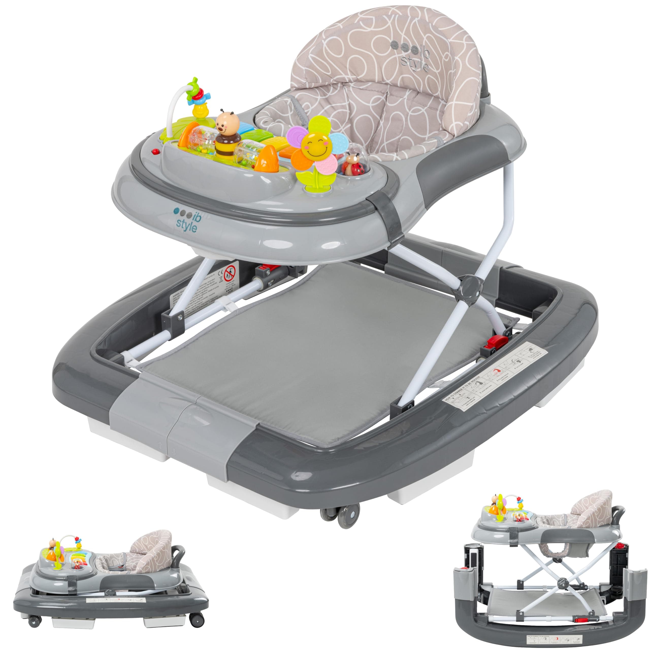 ib style 5in1 Lauflernhilfe, Gehfrei, Schaukelfunktion mit Licht & Melodie, Laufhilfe für Baby ab 6 Monate, Little World, Grau Angebot bei HelloDeals