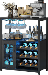 Garvee Weinschrank Weinregal Industrial mit Led Licht Barschrank mit Verstellbarem Weinregal und Glashalter Getränkeaufbewahrung Weinbarschrank für Küche Esszimmer Wohnzimmer 70x35x92 cm Schwarz Schwarz mit Licht Angebot bei HelloDeals