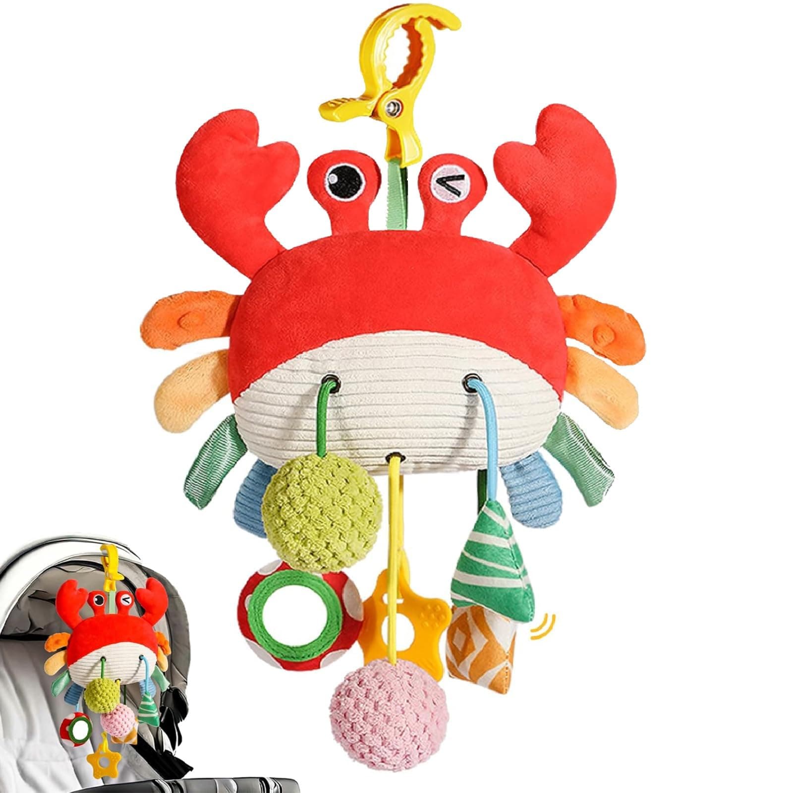 Kinderwagen Spielzeug 0-6 Monate, Kinderbett und Babyschale zum Beißen, Greifen und Geräusche erzeugen, Baby Spielzeug für Kleinkinder ab 0-18 Monate Neugeborenen Junge Mädchen Baby Geschenk Angebot bei HelloDeals